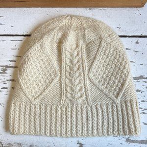 Vintage 80s Burberrys Irish Wool Diamond Cable Knit Fair Isle Beanie Hat